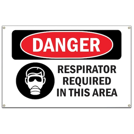Signmission OSHA, Respirator Required In This Area, 60 in Banner, 14" W, 10" H, Respirator Required In This Area OS-NS-B-60-1544